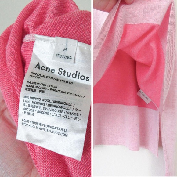 ACNE STUDIOS Blush Pink Finola Two Tone Merino Wool Crewneck Pullover Knit-M - Picture 4 of 4